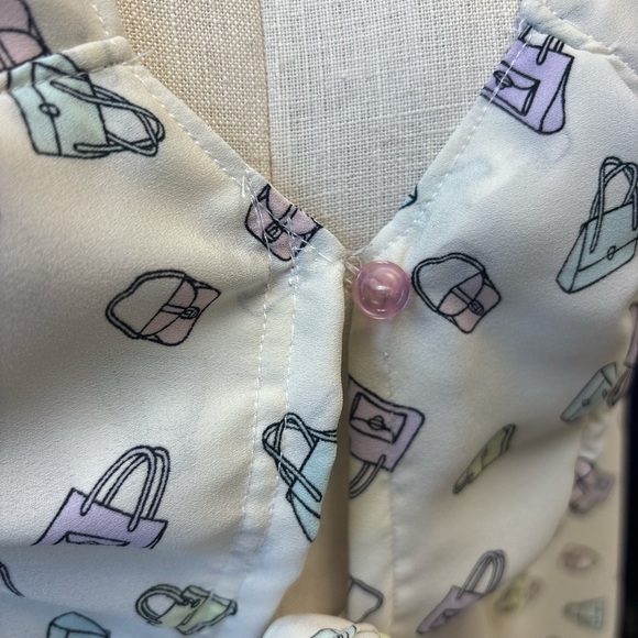 Handbag pattern Cream Women's wrap Top - Picture 3 of 4